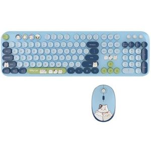 QPSJXN Keycaps ronde retro schattige 104 combo draadloze toetsenbordmuis met stille muis voor Windows 7 8 10 XP Ergonomisch 2,4 g design (blauw)