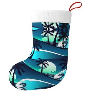 SDEGTHO Skateboard met palmbomen golf 18 inch kerst kous voor trap decoratie, vakantie decor kousen, open haard opknoping