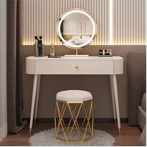 Make up Tafel met Laden, Moderne Kaptafel met Krukje en Led Lichtspiegel, Make-up Commode voor Vrouwen Meisjes, 3 Verlichtingsmodi (Size : 80cm(31.5inch))
