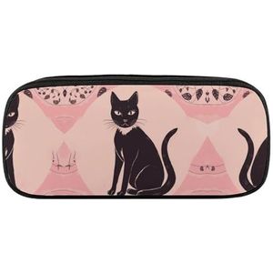 NWTRJ Een Zwarte Kat Etui Waterdichte Lederen Potlood Tas Grote Capaciteit Pen Pounch Cosmetische Make-up Tas Voor Vrouwen Mannen, Stijl, Eén maat