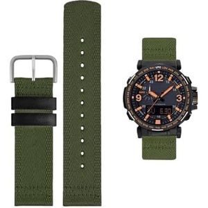 Nylon band is geschikt for Casio bergbeklimmen horlogeband geschikt for PRW-6600 PRG-600/650 PROTREK-serie nylon band 24 mm pols(Army Green Silver)