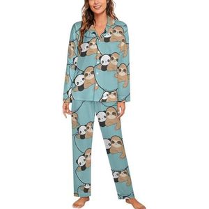 Panda And Luiaard Pyjama Sets met lange mouwen voor vrouwen Klassieke Nachtkleding Nachtkleding Zachte Pjs Lounge Sets