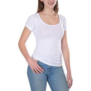 CONFIDENCEFORALL - Anti Transpirant T-Shirt - Dames Okselzweet - Longshirt - Drywear - Wit Zwart Basic Effen Top - Ronde Halslijn - Elegant - Dames Wit maat M