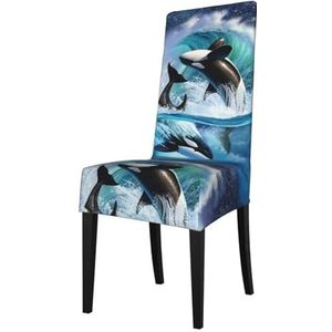 Orca Killer Whales Wave, stoelhoezen, stoelbeschermer, stretch, eetkamerstoelhoes, stoelhoes voor stoelen