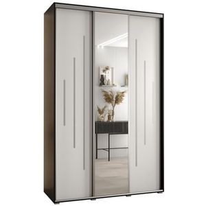 MEBLE KRYSPOL Davos 13 160 Kledingkast met drie schuifdeuren voor slaapkamer - Moderne Kledingkast met spiegel, kledingroede en planken - 235,2x160x45 cm - Zwart Wit Zilver