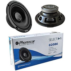 2 PHONOCAR SELECTION 02086 luidsprekers woofer 16,50 cm 165 mm 6,5"" diameter 70 watt rms 180 watt max impedantie 4 ohm 92 db spl auto zwart, een paar