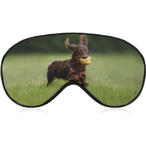 Chocolade Langharige Teckel Hond Running Slaapmasker met Verstelbare Riem, Comfortabel Zacht Oogmasker Slaaphulp, Lichtblokkerende Oogmaskers