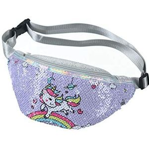 Merkts Glitter heuptas voor meisjes, heuptasje met pailletten en verstelbare riem voor kinderen sport hardlopen, Violet, Eén maat