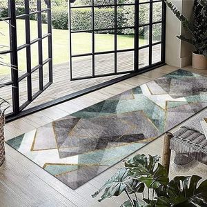 Modern wasbaar vloerkleed gang keuken slaapkamer entree antislip smal loper tapijt, binnen hal loper tapijt - grijs groen 60x350cm 80x400cm (Size : 80×400cm)
