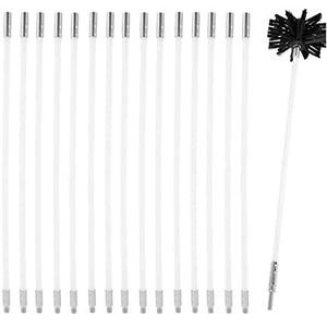 Schoorsteenreinigingsborstelset Met Flexibele Nylon Staven + Borstelkop + Lange Houten Borstel + Opbergtas, Set For Het Reinigen Van Luchtkanalen Schoorsteenreinigingsset(18 Rods,410mm)