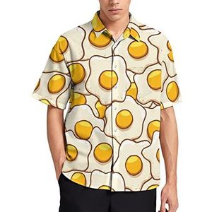 Fried Eggs Hawaïaans shirt voor heren, zomer, strand, casual, korte mouwen, button-down shirts met zak