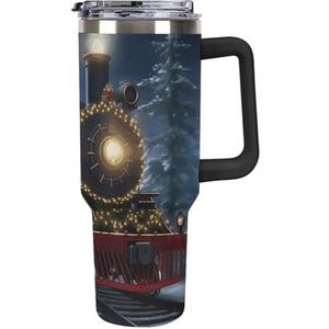 40 oz roestvrijstalen beker met handvat kersttrein grote capaciteit autobeker lekvrije reisbeker koffiemok dubbel drinkdeksel waterfles geschenken voor mannen vrouwen