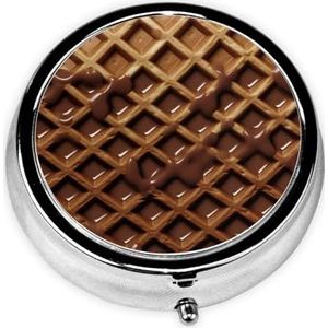 Pillendoosje met spiegel, retro pillendoosje met 3 vakken, chocoladewafels kleine pillenorganizer voor portemonnee of zak, decoratieve metalen medicijnen, vitamine-organizer, unieke geschenken