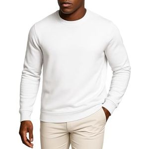 Leif Nelson Herentrui met lange mouwen, slim fit, pullover met lange mouwen en ronde hals, basic sweatshirt voor mannen, nauwsluitend, maat S-XXL, wit, XL