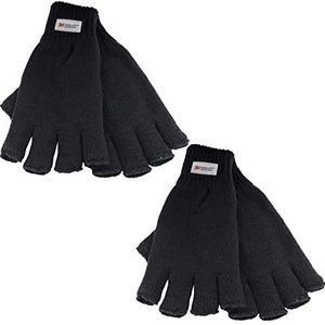 Mens 1 of 2 Pack Thermische Gebreide Vingerloze Handschoenen Mens Thinsulate Fleece Gevoerde Handschoen, Zwart, M/L