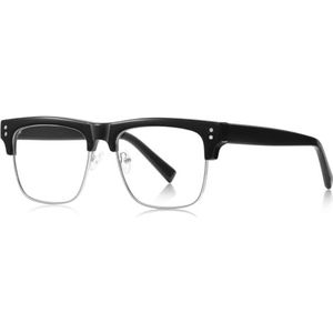 moomoobird Big Frame Bril Blauw Licht Blokkeren TR90 Metalen Vierkante Bril Frame voor Mannen Trendy, Zwart Zilver Frame