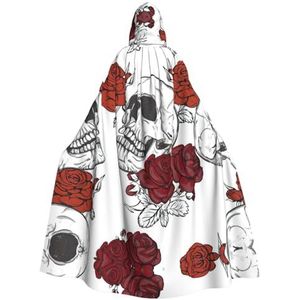 Womens Mens volledige lengte carnaval cape met capuchon cosplay kostuums mantel, 185 cm bloemen schedel