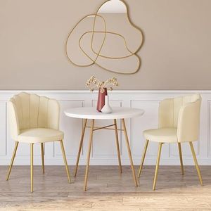 IDMarket - Set van 2 Adella beige fluwelen stoelen met gouden poten