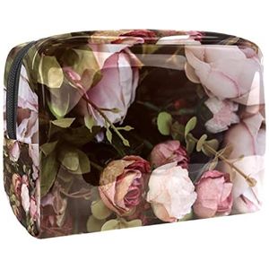 Mooie bruiloft bloemen print reizen cosmetische tas voor vrouwen en meisjes, kleine waterdichte make-up tas rits zakje toilettas organizer, Meerkleurig, 18.5x7.5x13cm/7.3x3x5.1in, Modieus