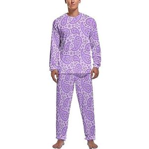 Paarse Paisley Zachte Heren Pyjama Set Comfortabele Lange Mouw Loungewear Top En Broek Geschenken 2XL