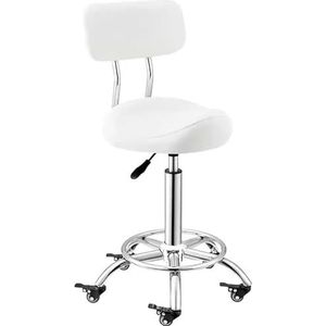 FXLUHAY Draaistoel zadelkruk keuken zadelstoel met voetsteun rugsteun, ergonomische bureaustoel zadel salonstoel voor klinische tandartspraktijk (wit)
