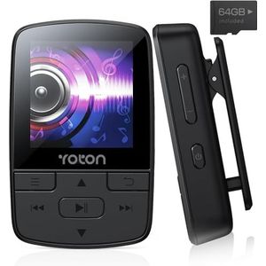 YOTON MP3 Speler Bluetooth 5.2 met Clip, MP3 Player met hifi, verliesvrij geluid, ingebouwde HD-luidspreker, FM-radio, stopwatch, ondersteunt tot 128 GB SD-kaart