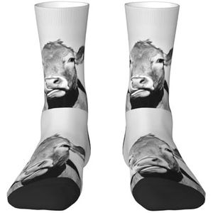 YANDM Koefoto zwart-wit, crew-sokken, compressiesokken, casual, nieuwe sportsokken voor unisex