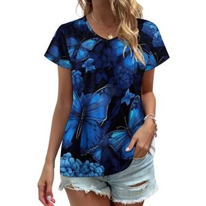 Blauwe Vlinder Met Schedels Vrouwen V-hals T-shirts Leuke Grafische Korte Mouw Casual Tee Tops M