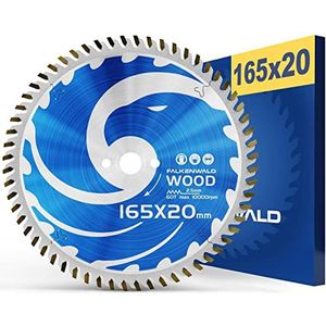 FALKENWALD® Cirkelzaagblad van 165 x 20 mm met 60 hardmetalen tanden, ideaal voor hout (bos), compatibel met zaagblad 165 DHS680RTJ, SP 6000K1, Bosch GKT 55 GCE