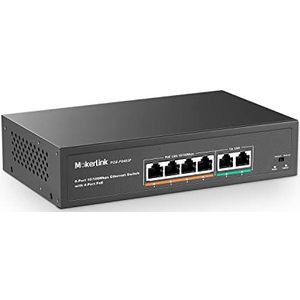 mokerlink 4 poorten PoE Switch, 2 Uplink Ethernet-poort, 78 W High Power, IEEE802.3af/at, Fanless Metal, Plug & Play