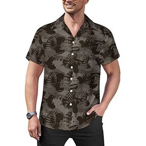 Camouflage Leger Bruin Jacht Heren Casual Button-Down Shirts Korte Mouw Cubaanse Kraag Tees Tops Hawaiiaans T-shirt M