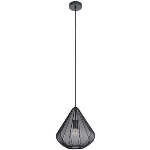 EGLO hanglamp Dolwen, pendellamp boven eettafel, eetkamerlamp Japans, stoffen lampenkap en metaal in zwart, lamp hangend met E27 fitting, Ø 33,5 cm