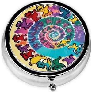 Ronde pillendoos, dansende Thanksgiving-beer - 3-vaks medicijnpillenetui, waterdicht, zakpillenorganizer, draagbaar, voor zak- of portemonneepillendozen