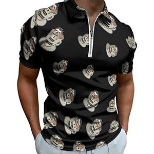 Koffie Luiaard Half Zip-up Polo Shirts Voor Mannen Slim Fit Korte Mouw T-shirt Sneldrogende Golf Tops Tees 2XS