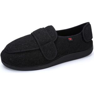Verstelbare klittenband extra brede diabetische pantoffels for mannen en vrouwen, gezwollen voeten, oedeem, binnen-/buitenschoenen, comfortabele ondersteuning for artritis en neuropathie(zwart,51 EU)