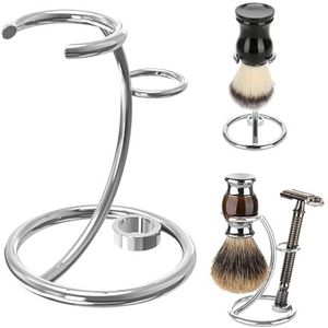 Scheerkwaststandaard - Zilver - Roestvrijstalen Houder Voor Scheermes en Borstel