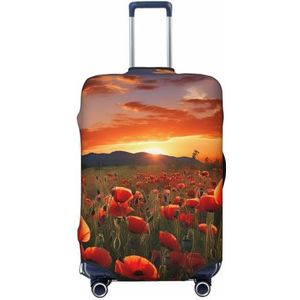 NONHAI Reisbagagehoes, rood klaproos bloemenveld bij zonsondergang, spandex kofferbeschermer, wasbare bagagehoezen, elastische krasbestendige bagagehoes, beschermer, geschikt voor bagage van 45-72 cm,
