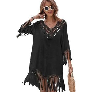 Badpak voor dames, kant, transparant, strandjurk, bikinijurk, casual, los, vest, jurk, zomer, zwemkleding, strandjurk (Noir)