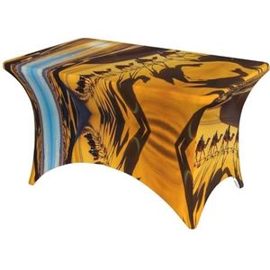 RAIZHE Desert camel Hoge elastische rechthoekige tafelhoes 4FT, 92% polyester 8% spandex, speciaal ontworpen voor feest bruiloft banketten, wasbaar in de machine