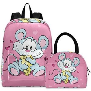 Roze muis muizen boekentas lunchpakket set schouder rugzak boekentas kinderrugzak geïsoleerde lunchbox-tas voor meisjes jongens, Patroon., Medium