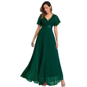 V-hals bruidsmeisjesjurk for dames, avondjurken met korte mouwen en glitterjurken(Green,XXL)