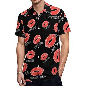 Kiss Me Lips Heren Shirts met korte mouwen Casual Button-down Tops T-shirts Hawaiiaanse strand T-shirts M