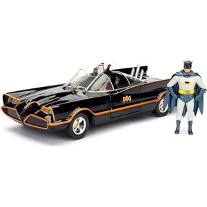 Jada Toys 253213000 Batman 1966 Classic Batmobil, Build+Collect, Die-cast bouwset, schaal 1:24, speelgoedauto incl. Batman & Robin figuur, te openen deuren, kofferbak, afneembare motorkap, zwart