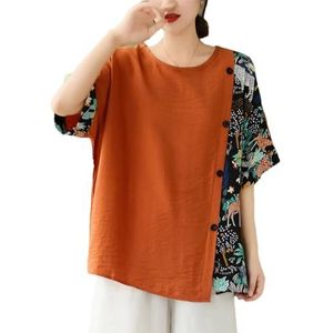 Dvbfufv Vrouwen Zomer Vintage Elegante Kantoor T-shirts Vrouwen Mode O-hals Korte Mouw Shirts Tops, Oranje Rood, 3XL