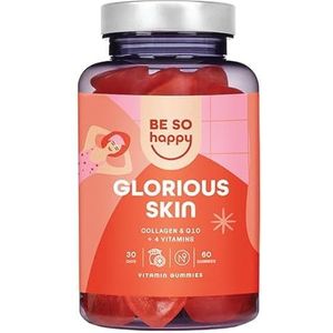 BeSoHappy Rubbertjes voor huid met collageen + Q10, complex gummies voor huidverzorging en gezonde huid, 60 gummies, veganistisch