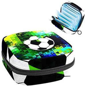 Kleurrijke Abstract Voetbal Voetbal,Periode Pouch Draagbaar,Tampon Opbergtas,Tampon Houder voor Portemonnee Vrouwelijke Product Organizer, Meerkleurig, 4.7x6.6x6.6 in/12x17x17 cm