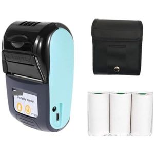 Mini Inkjet Printer PT210 58 mm thermische bonprinters USB Bluetooth-compatibele interface Draadloos verbinden met telefoon Gratis toepassing Miniprinter instelbare afdrukhoogte(Blue 3 Rolls Case)