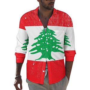 Vintage Libanon vlag heren revers lange mouw overhemd button down print blouse zomer zak T-shirts tops L