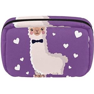 Reis Gepersonaliseerde Make-up Bag Cosmetische Tas Toiletry tas voor vrouwen en meisjes Animal Cute Alpaca Purple, Meerkleurig, 17.5x7x10.5cm/6.9x4.1x2.8in