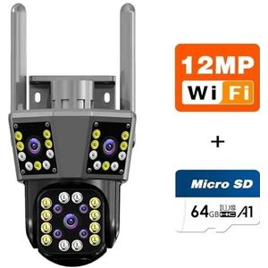 Bewakingscamera, 12MP 6K IP Buitencamera Bewegingsregistratie PTZ 4K-videocamera Drie lenzen Drie schermen Waterdicht CCTV-beveiligingssysteem(6K 12MP add 64G)